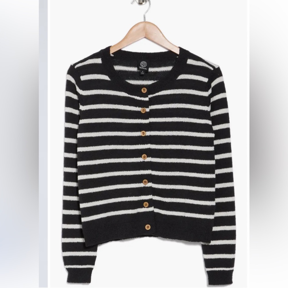 Bobeau Black and White Striped Cardigan - Picture 3 of 4